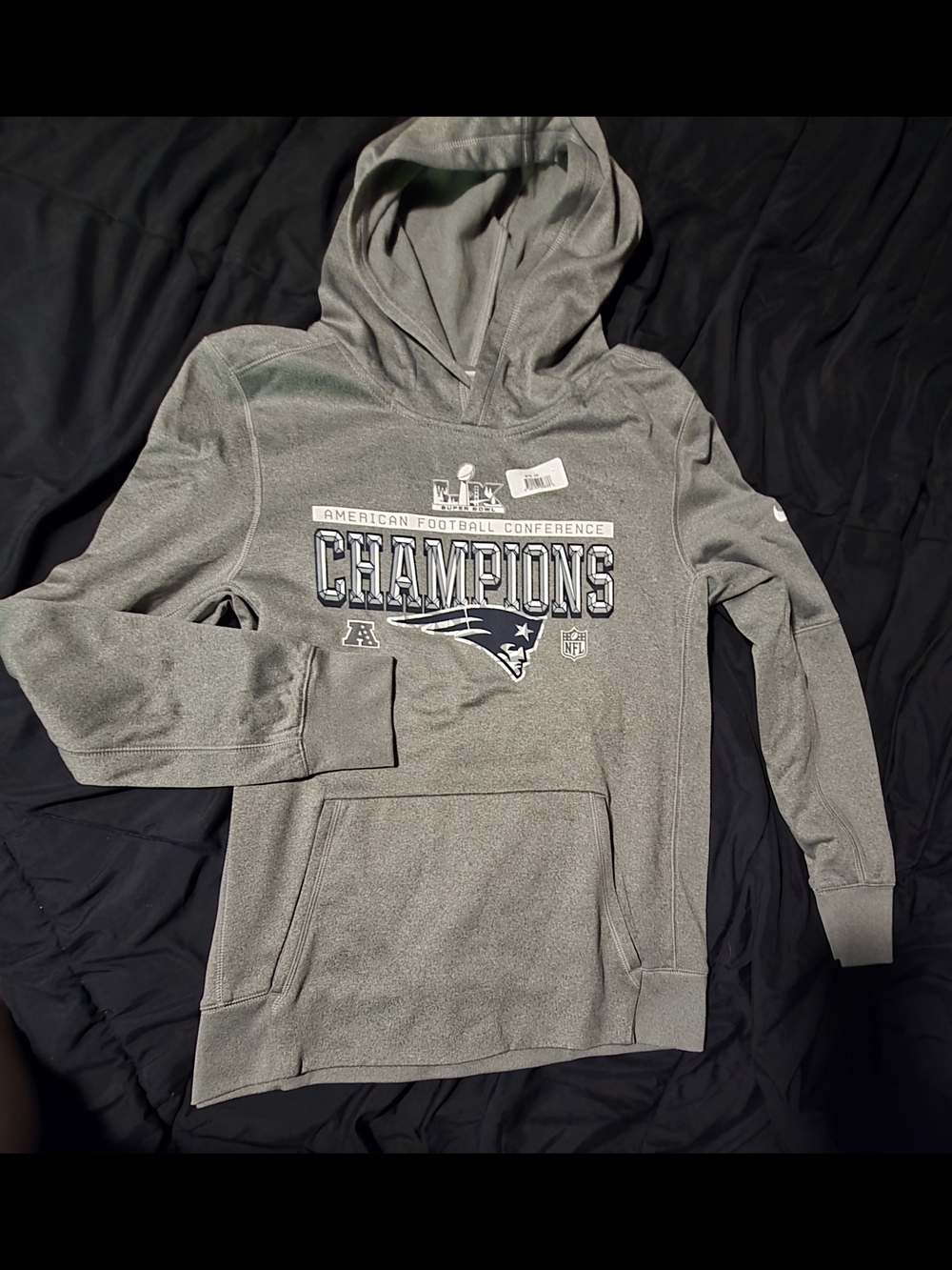 Youth Nike Patriots AFC Hoodie Trophy Collection SuperBowl Gray Pullover Large